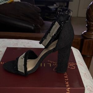Liliana Black and Silver Frayed Heels